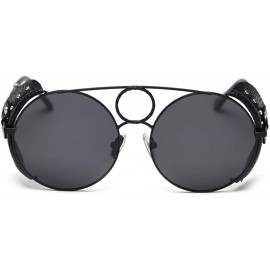 Round Retro Punk Sunglasses Women Polarized Metal Frame Vintage Round Sun Glasses for Men - Full Black - CB18AG77T6M $8.76