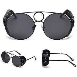 Round Retro Punk Sunglasses Women Polarized Metal Frame Vintage Round Sun Glasses for Men - Full Black - CB18AG77T6M $8.76