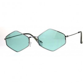 Rectangular Hippie Groovy Diamond Pimp Metal Rim Sunglasses - Silver Green - CT180UIQX3N $13.56