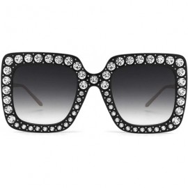 Oversized Square Rhinestone Oversized Sunglasses Metal Frame Retro Bling Sun glasses for Women - Black - CP18WNEI33R $13.73