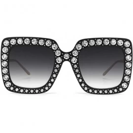 Oversized Square Rhinestone Oversized Sunglasses Metal Frame Retro Bling Sun glasses for Women - Black - CP18WNEI33R $13.73