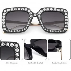 Oversized Square Rhinestone Oversized Sunglasses Metal Frame Retro Bling Sun glasses for Women - Black - CP18WNEI33R $13.73