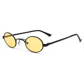 Round Tiny Oval Sunglasses Men Small Frame Vintage Women Sun Glasses Retro Round Decoration - Black With Yellow - C9198AH0ND8...