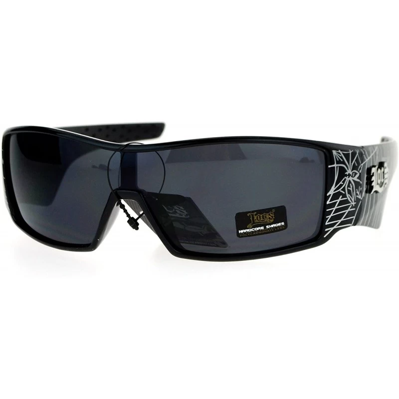 Rectangular Mens Locs Sunglasses Shield Rectangular Wrap Frame Spider Web Design UV 400 - Shiny Black - CB186AHOCN8 $9.40