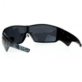 Rectangular Mens Locs Sunglasses Shield Rectangular Wrap Frame Spider Web Design UV 400 - Shiny Black - CB186AHOCN8 $9.40