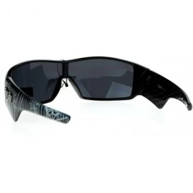 Rectangular Mens Locs Sunglasses Shield Rectangular Wrap Frame Spider Web Design UV 400 - Shiny Black - CB186AHOCN8 $9.40