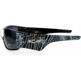 Rectangular Mens Locs Sunglasses Shield Rectangular Wrap Frame Spider Web Design UV 400 - Shiny Black - CB186AHOCN8 $9.40