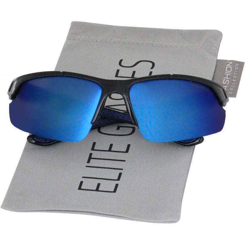 Rimless Men Polarized Premium Sport Sunglasses Baseball Cycling Fishing Wrap Around Driving Glasses - Blue - CB18UGH6H0G $10.22