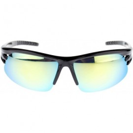 Sport Mens Mirrored Mirror Baseball Half Rim Plastic Sports Sunglasses Black Yellow - CY11OJ9AD4H $12.20