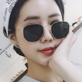 Oval Fashion Sunglasses Women Brand Designer Small Frame Polygon Clear Lens Men Vintage Sun Glasses N Metal - Yellow - CM1985...