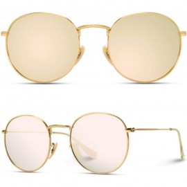 Wayfarer Reflective Lens Round Trendy Sunglasses - Gold Frame / Pink Mirrored Lens - CU17XWD37UI $18.95