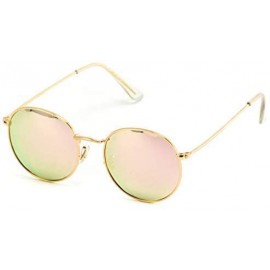 Wayfarer Reflective Lens Round Trendy Sunglasses - Gold Frame / Pink Mirrored Lens - CU17XWD37UI $18.95