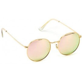 Wayfarer Reflective Lens Round Trendy Sunglasses - Gold Frame / Pink Mirrored Lens - CU17XWD37UI $18.95