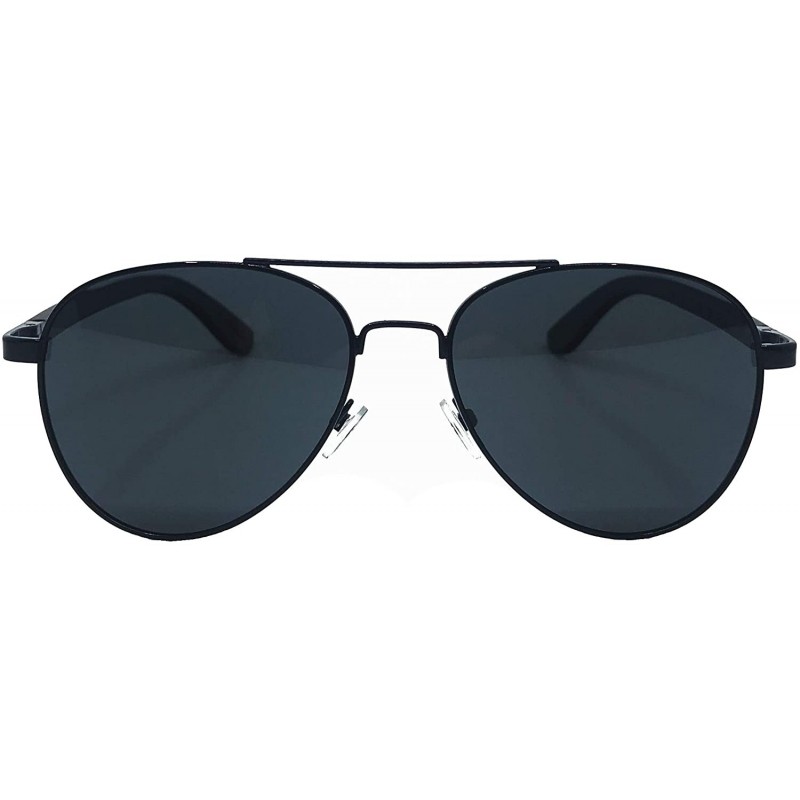 Aviator Wooboo Bamboo and Metal Aviator Sunglasses - Unisex Polarized - Black Frame - CX18YDZTHIE $37.35