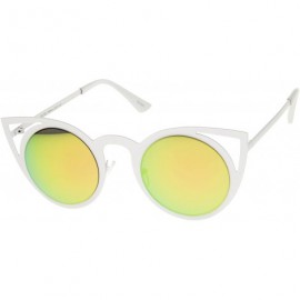 Round Womens Fashion Round Metal Cut-Out Flash Mirror Lens Cat Eye Sunglasses - White / Pink Green Mirror - CK12GXUE7PL $11.67