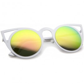 Round Womens Fashion Round Metal Cut-Out Flash Mirror Lens Cat Eye Sunglasses - White / Pink Green Mirror - CK12GXUE7PL $11.67