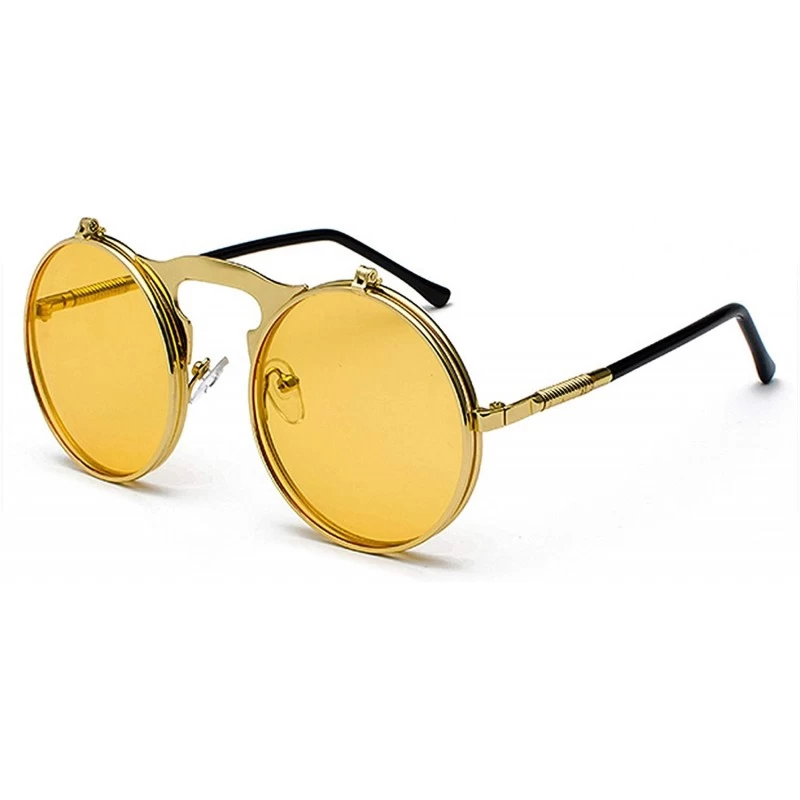 Unisex Retro Steampunk Sunglasses Flip Up Green Yellow Red Small Round  Summer Style Sun Glasses Men Women - C0198AHQQIY