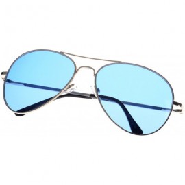 Aviator Vintage Classic Fashion Aviator Sunglasses Tri-Layer UV400 Unisex - Sport Frame Silver/Transparent Blue Lens - CR123I...