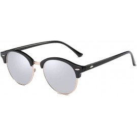 Round Classic Polarized sunglasses Men Women rivets Fashion round Driving sun glasses - Black/Silver - C81854HKLND $12.27