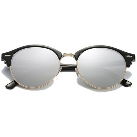 Round Classic Polarized sunglasses Men Women rivets Fashion round Driving sun glasses - Black/Silver - C81854HKLND $12.27