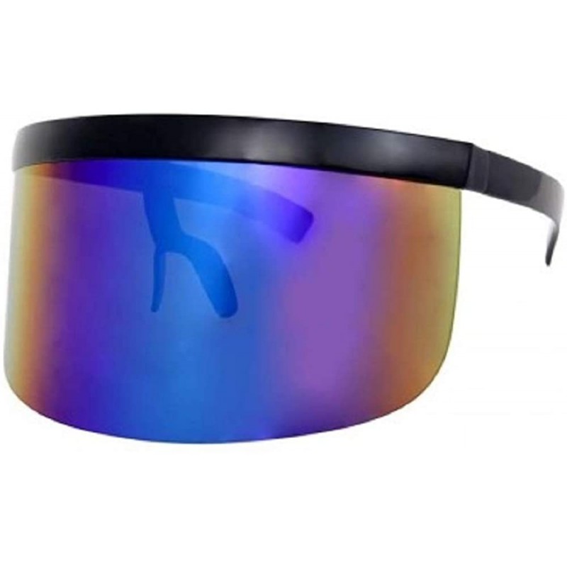 Oversized Oversized Futuristic Shield Visor Sunglasses Flat Top Mirrored Mono Lens - Black/Blue Mirror - C818SI8GN63 $11.81