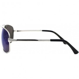 Rectangular Mens Rectangular Pilots Style Metal Rim Sunglasses - Silver Blue Mirror - CJ19624SQ3T $9.53