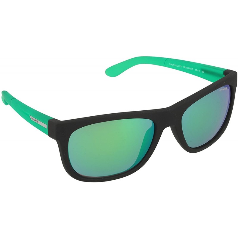 Square An4206 Fire Drill Lite Square Sunglasses Rectangular - Fuzzy Black/Light Green Mirror Green - C211UG97G8B $43.51