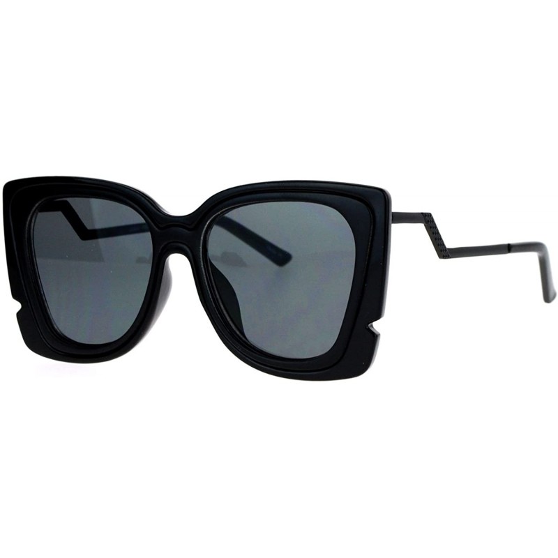 Butterfly Square Butterfly Sunglasses Womens Unique Double Frame Zig Zag Arms - Black - CG1877EM38D $9.09