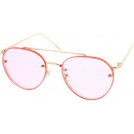 Rimless Modern Slim Temples Brow Bar Rimless Colored Flat Lens Aviator Sunglasses 59mm - Gold / Pink - CZ12MZV9YWJ $12.85