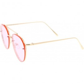 Rimless Modern Slim Temples Brow Bar Rimless Colored Flat Lens Aviator Sunglasses 59mm - Gold / Pink - CZ12MZV9YWJ $12.85