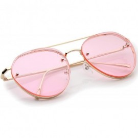 Rimless Modern Slim Temples Brow Bar Rimless Colored Flat Lens Aviator Sunglasses 59mm - Gold / Pink - CZ12MZV9YWJ $12.85