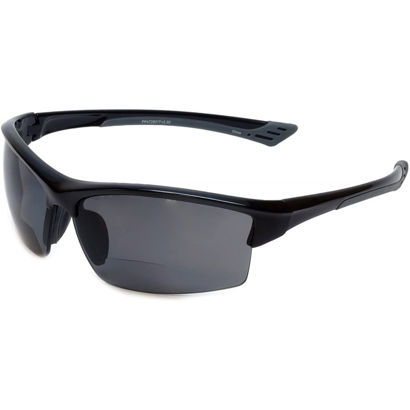 Rimless 472BF Polarized Bi-Focal Sport Reading Sunglasses in Black or Tortoise - Black / Grey Lens - CF110I51SS7 $40.63