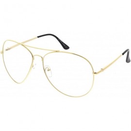 Aviator Classic Oversize Metal Double Crossbar Teardrop Clear Lens Aviator Eyeglasses 63mm - Gold / Clear - C7182H0R56H $8.71