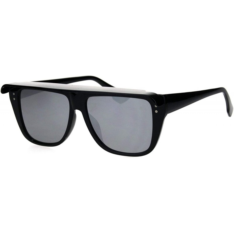 Rectangular Top Visor Shade Rectangular Plastic Racer Retro Funk Sunglasses - Black Silver Mirror - CU18I4H7KLA $10.55