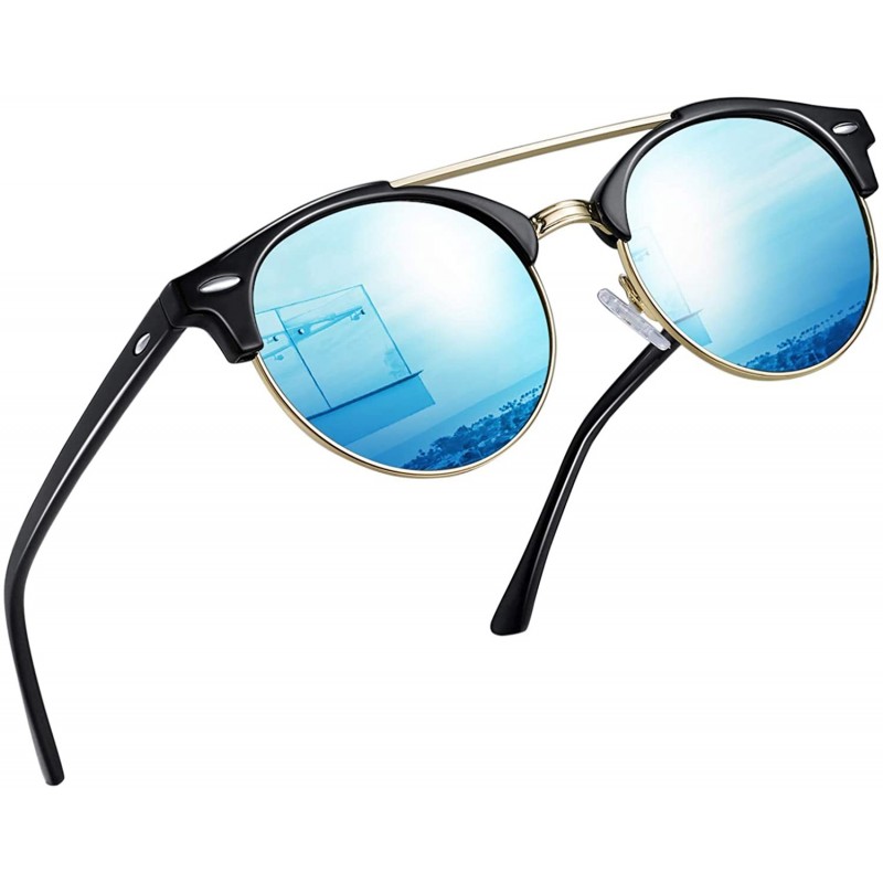 Oval Vintage Round Sunglasses for Women Retro Brand Polarized Sun Glasses E3447 - Double Bridge Blue Lens - C718QH94ZT9 $13.08