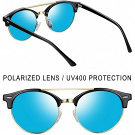 Oval Vintage Round Sunglasses for Women Retro Brand Polarized Sun Glasses E3447 - Double Bridge Blue Lens - C718QH94ZT9 $13.08