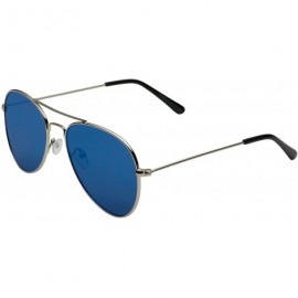 Sport Mirrored Flat Lens Classic Teardrop Metal Aviator Sunglasses - Blue - CV12DA7926N $10.28