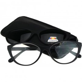 Oversized Cateye Magnetic Clip On Polarized Sunglasses On Bifocal Reading Glasses - Black - CP18KA7M254 $14.99