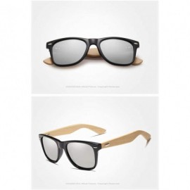 Rectangular Genuine bamboo sunglasses square men polarized UV400 - Silver - CB18N9240R2 $28.54