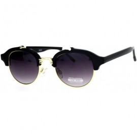 Round Retro Vintage Double Bridge Hipster Half Rim Sunglasses - Black Smoke - CY12ITP8G37 $12.14