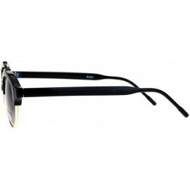 Round Retro Vintage Double Bridge Hipster Half Rim Sunglasses - Black Smoke - CY12ITP8G37 $12.14