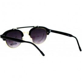 Round Retro Vintage Double Bridge Hipster Half Rim Sunglasses - Black Smoke - CY12ITP8G37 $12.14