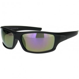 Sport Mens Color Mirror Lens Biker Style Warp Plastic Sunglasses - Matte Black Purple Mirror - C018M2DAAG3 $10.90