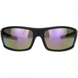 Sport Mens Color Mirror Lens Biker Style Warp Plastic Sunglasses - Matte Black Purple Mirror - C018M2DAAG3 $10.90