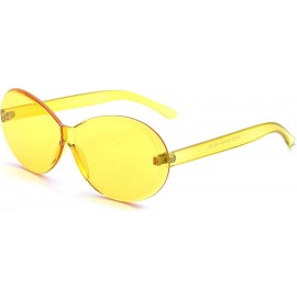 Rimless Vintage Fashion Rimless Oval Sunglasses Frameless Colored Lens - Yellow - CX18QSQNZDW $9.77