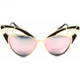 Cat Eye Upscale Mirrored Lens Frame Womens Oversized Designer Cat Eye Sunglasses - Gold & Black - C9189275G8R $15.72