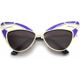 Butterfly Womens High Fashion Metal Cutout Oversize Butterfly Sunglasses 55mm - Blue-gold / Lavender - C412I21RMZB $15.77