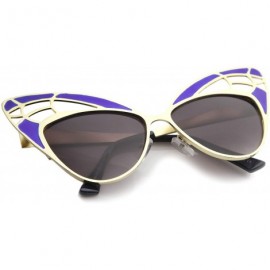 Butterfly Womens High Fashion Metal Cutout Oversize Butterfly Sunglasses 55mm - Blue-gold / Lavender - C412I21RMZB $15.77