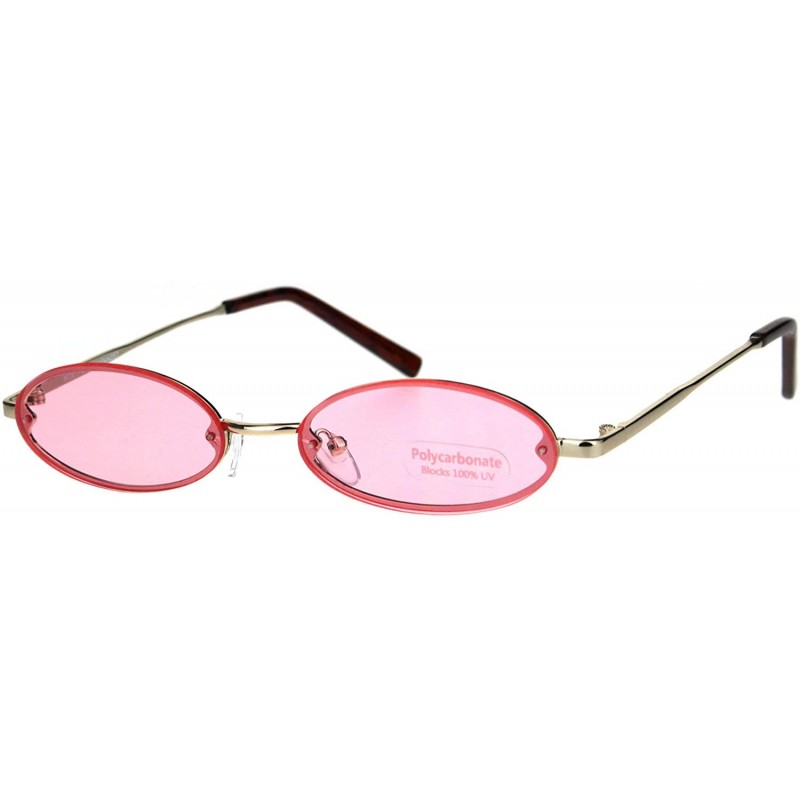 Oval Small Skinny Sunglasses Oval Rims Behind Lens Fashion Color Lens UV 400 - Gold (Pink) - C118SY9Z90N $9.75