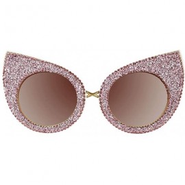 Round Vintage Cat Eye Diamond Crystal Sunglasses for Women Oversized Plastic Frame - Pink B - C61939T8WD3 $16.63